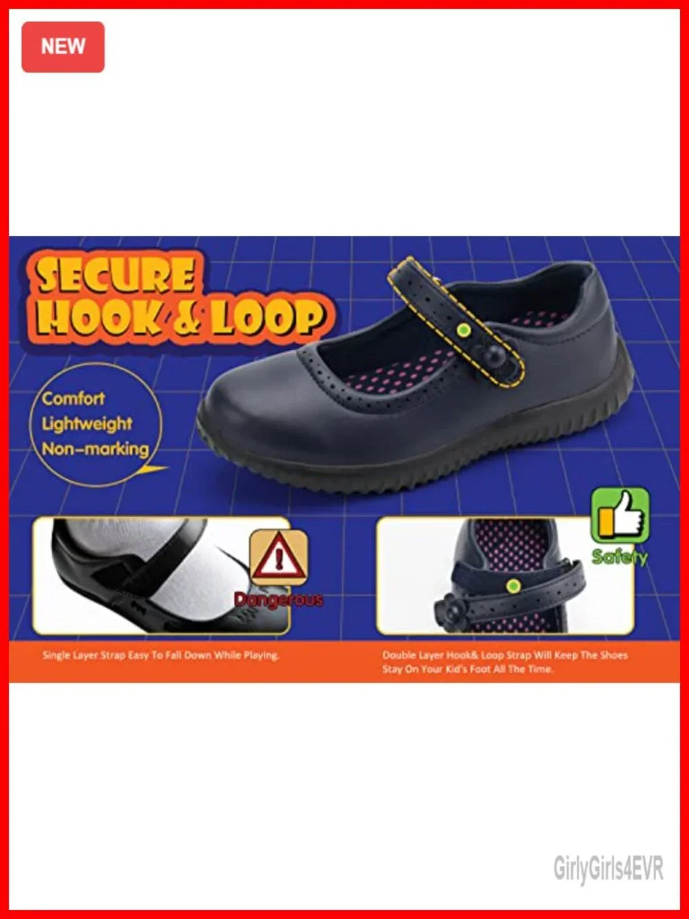 Girl's Mary Jane School Uniform Shoes with Hook & Loop Closure
